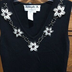 Joseph Black Floral Embellished Tank Tops Black shelTank/ Shell